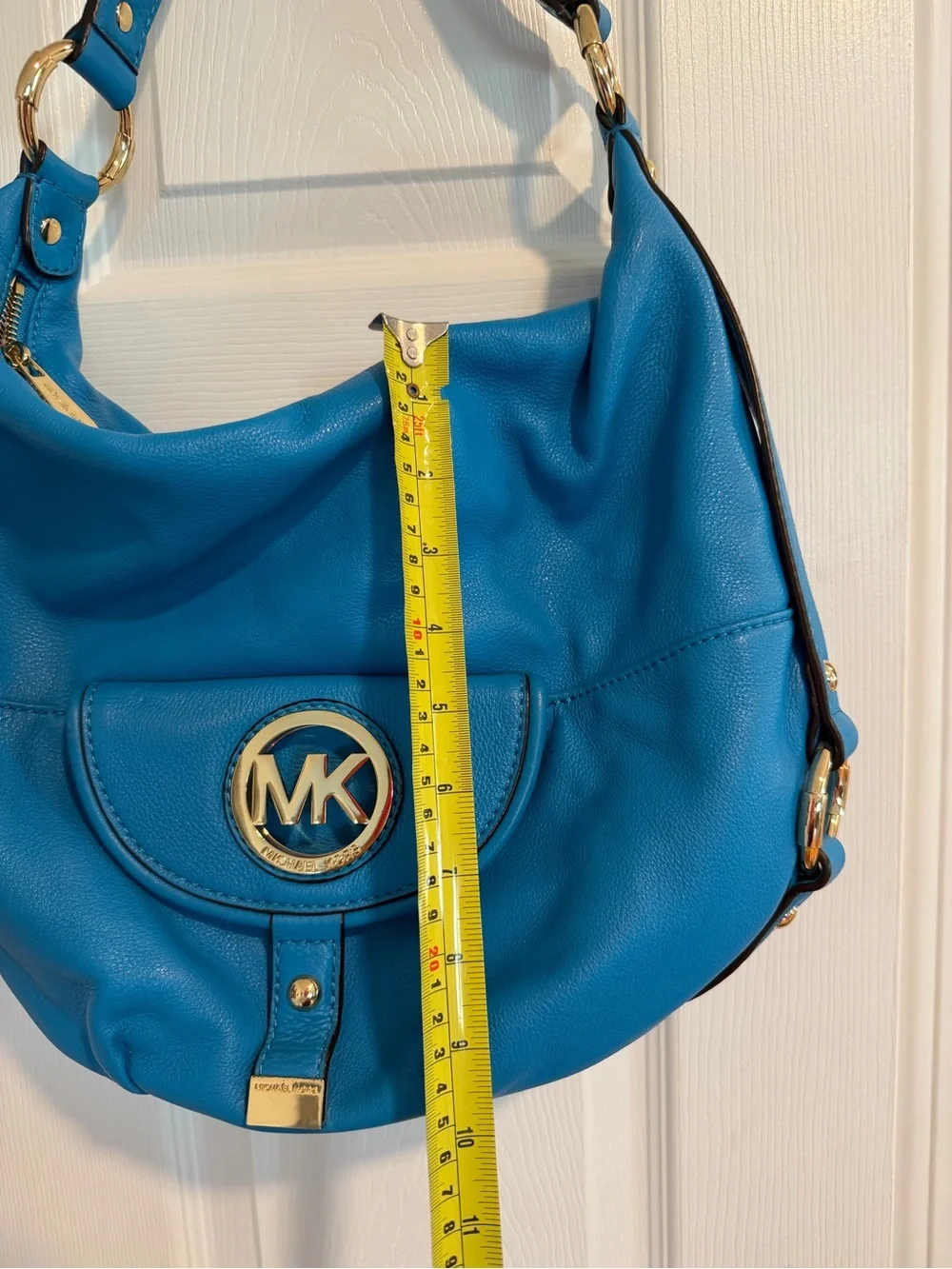 Michael Kors Aqua Blue Leather Hobo with Gold MK Accent